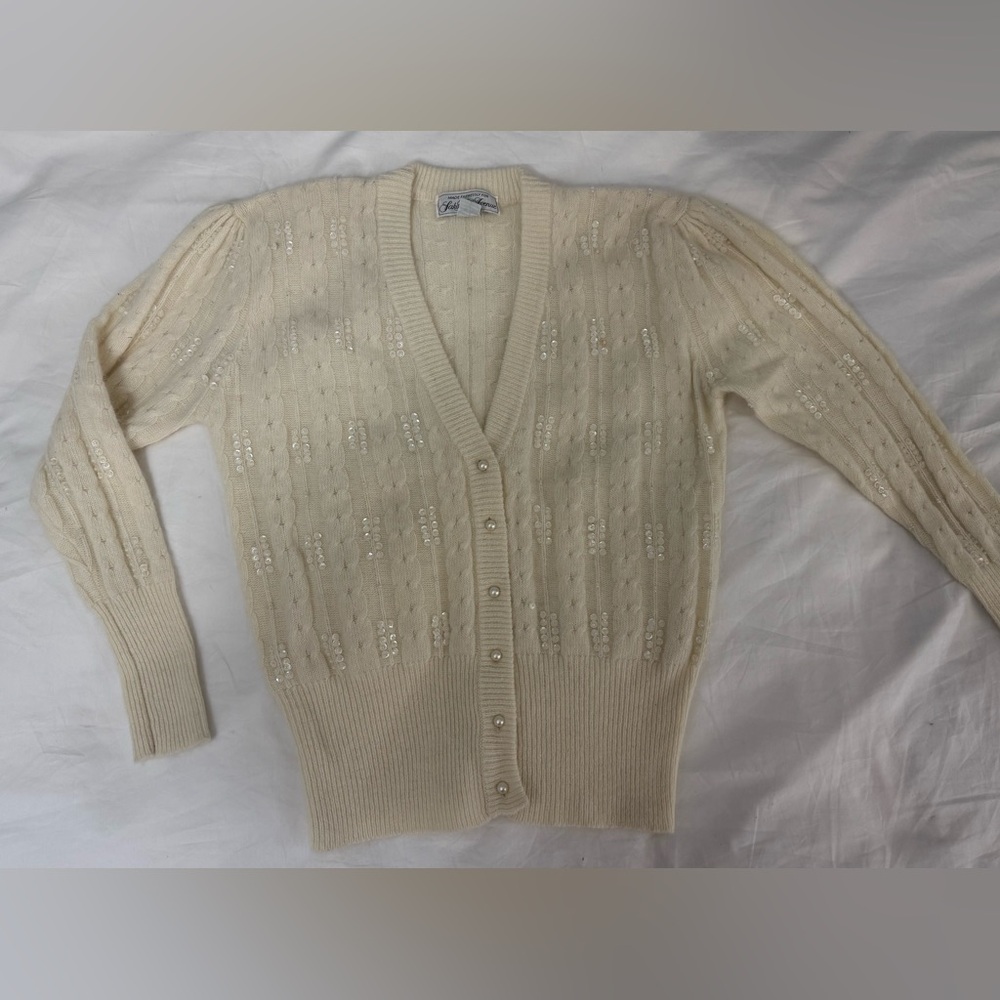 Saks Fifth Avenue Ivory sequins Knit Cardigan